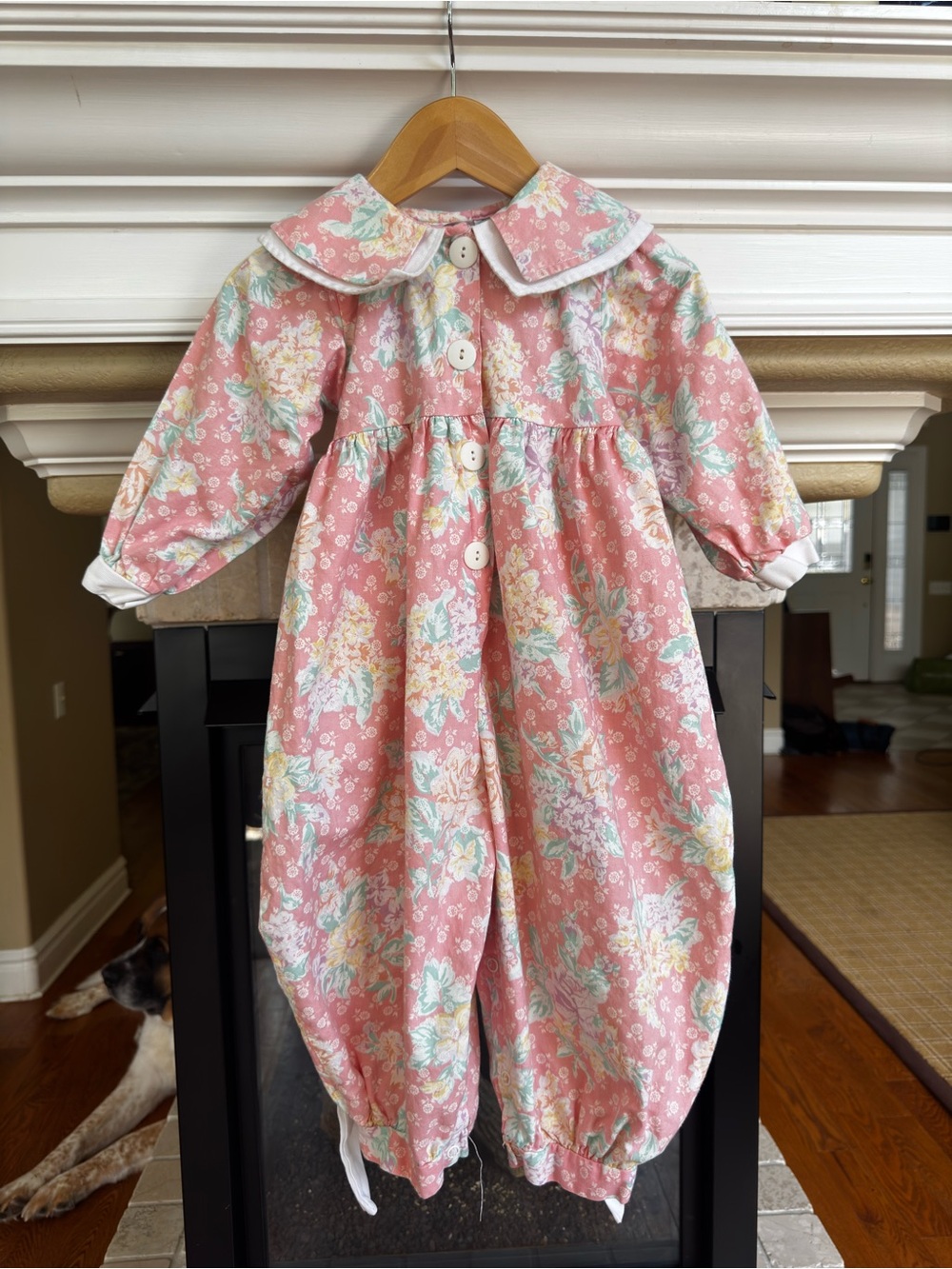 Vintage 90s Buster Brown Pink Floral Big Collar Romper Jumpsuit 24M
